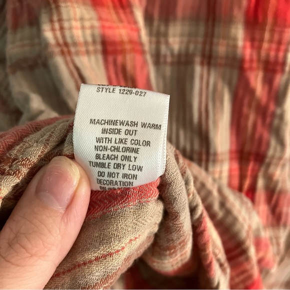Free People CP Shades Plaid Red and Tan Blouse Top Fall Oversized Size XS S-M - Picture 5 of 5
